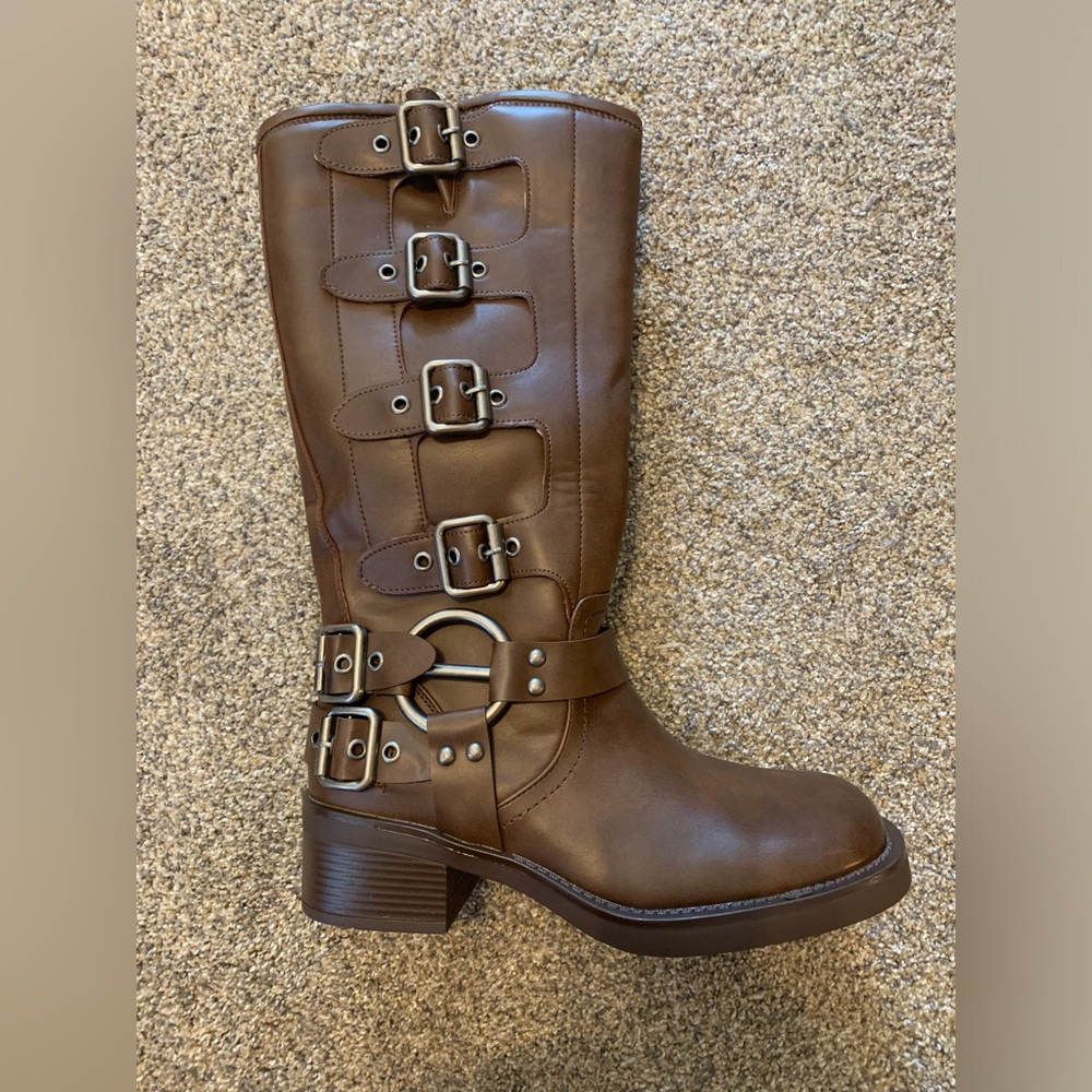 Brown Buckle Knee-High Boots Size 9